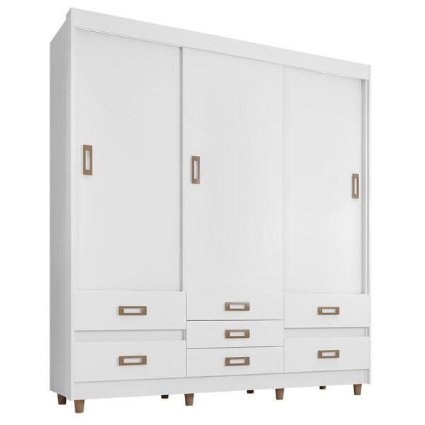 Guarda-Roupa Casal 3 Portas 7 Gavetas 37020-Araplac - Branco - 1