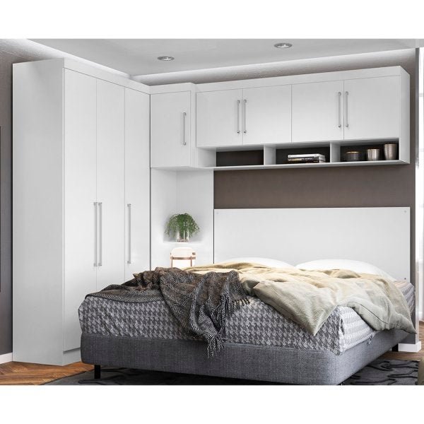 Quarto Branco Modulado Modena Roupeiro 2 Portas + Ponte Amério Aéreo - Demóbile - 1