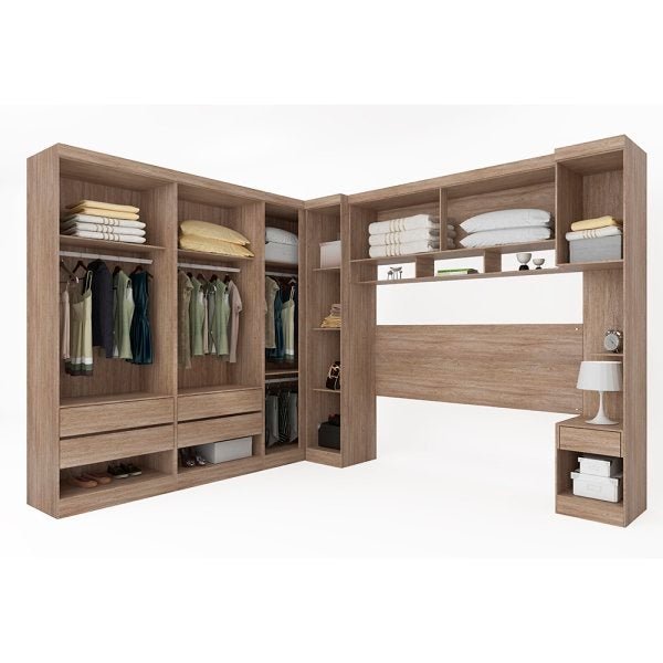 Quarto Nogal Modulado Modena 7 Pçs Roupeiro + Armário - Demóbile - 3