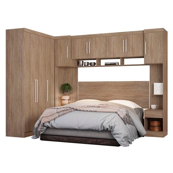 Quarto Modulado Modena de Casal Nogal 6 Pçs Roupeiro + Painel Cabeceira - Demóbile - 1