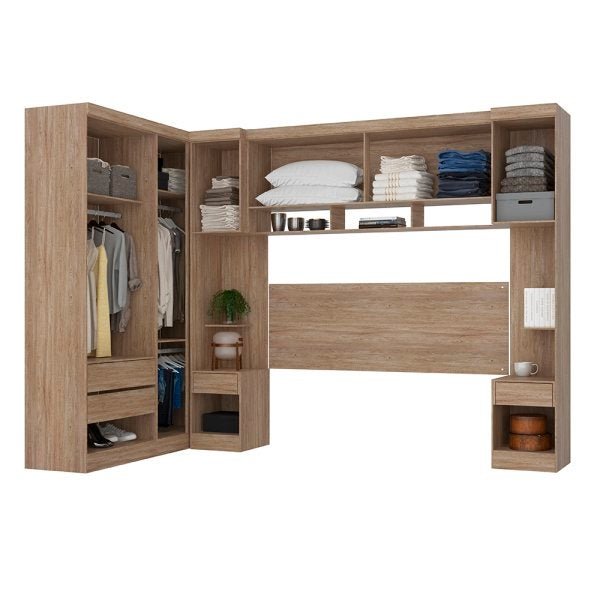 Quarto Modulado Modena de Casal Nogal 6 Pçs Roupeiro + Painel Cabeceira - Demóbile - 3