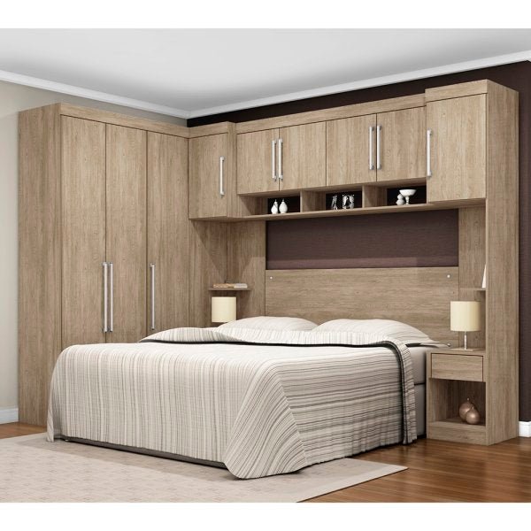 Quarto Modulado Modena de Casal Nogal 6 Pçs Roupeiro + Painel Cabeceira - Demóbile - 2