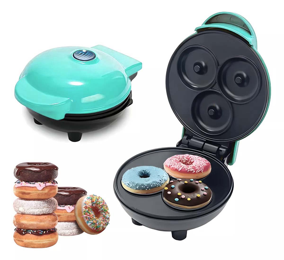 Máquina de Mini Donuts Rosquinhas Cozinha Confeitaria Crianças Culinária Sobremesa Antiaderente Bisc