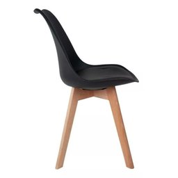 Kit 6 Cadeiras de Jantar Saarinen Leda Tulipa Base Wood Madeira Maciça com Estofado em Couro Preto - 4