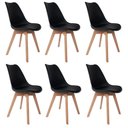 Ver imagem 1 de Kit 6 Cadeiras de Jantar Saarinen Leda Tulipa Base Wood Madeira Maciça com Estofado em Couro Preto