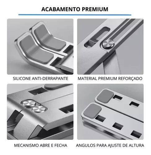 Ver imagem 3 de Suporte de Notebook Articulado Aluminio Dobrável Ergonomico Prateado 11" a 17"