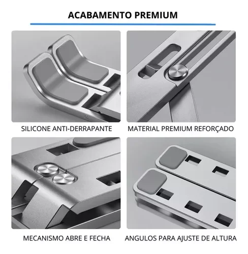 Suporte de Notebook Articulado Aluminio Dobrável Ergonomico Prateado 11" a 17" - 3