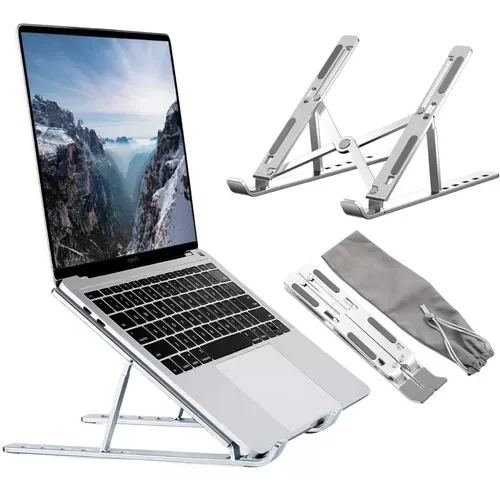 Suporte de Notebook Articulado Aluminio Dobrável Ergonomico Prateado 11" a 17"