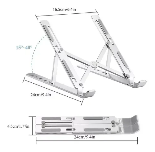 Ver imagem 2 de Suporte de Notebook Articulado Aluminio Dobrável Ergonomico Prateado 11" a 17"