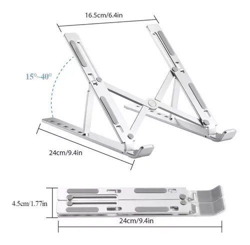 Suporte de Notebook Articulado Aluminio Dobrável Ergonomico Prateado 11" a 17" - 2