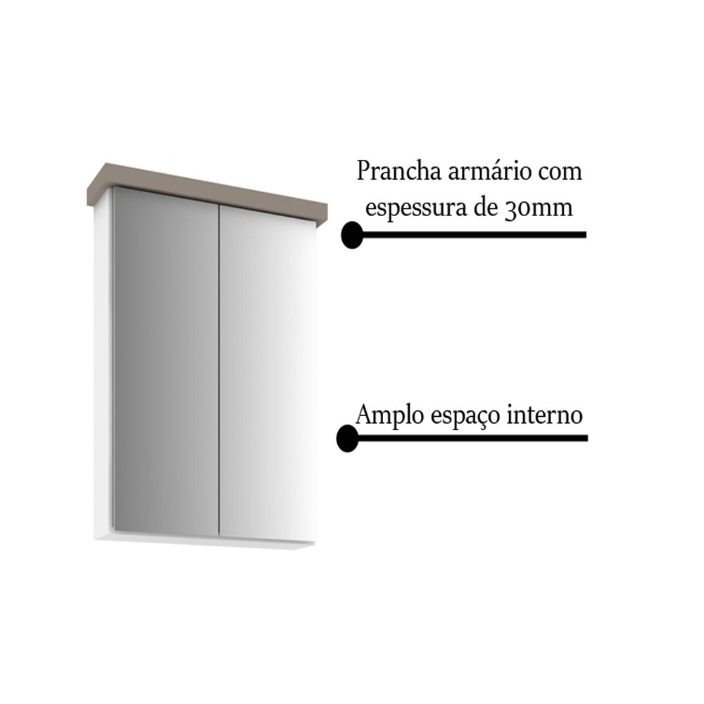 Armário para Banheiro 50cm Cewal com 02 portas Branco/Gianduia - 3