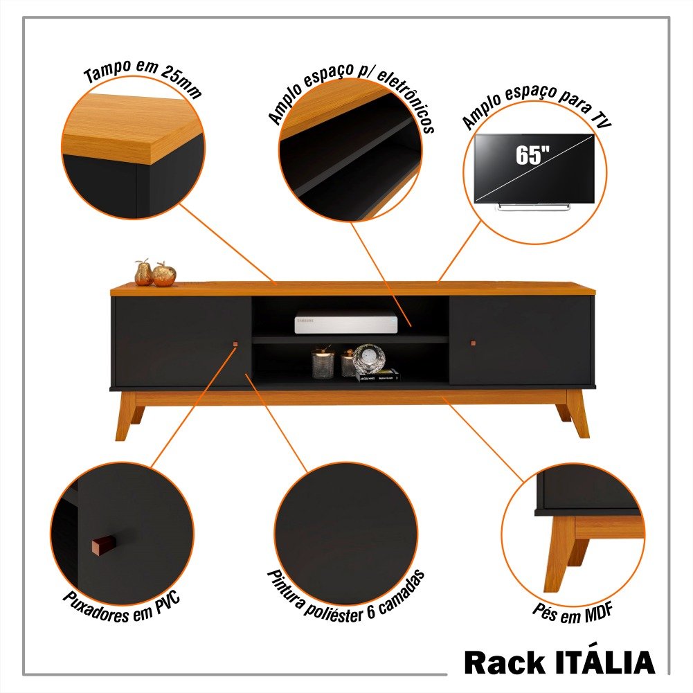 Rack para Tv até 75 Polegadas 2 Portas Itália 180cm - 9