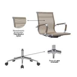 Kit 6 Cadeiras de Escritório Diretor Eames em Tela - Dourada - 7