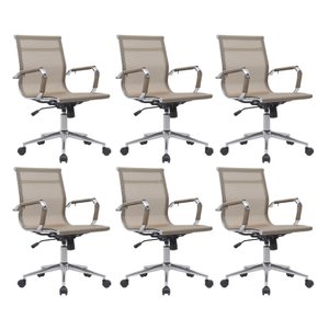 Kit 6 Cadeiras de Escritório Diretor Eames em Tela - Dourada