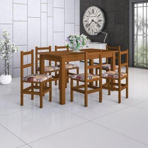 Conjunto de Mesa 1,50 com 6 Cadeiras tecido 413- Belini - Imbuia