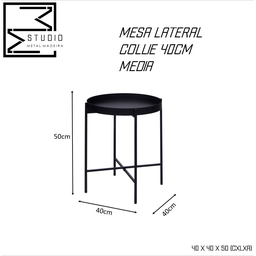 Mesa de Apoio Bandeja Sofá Cama Redonda 40x50cm Média Collie - Preto - 5