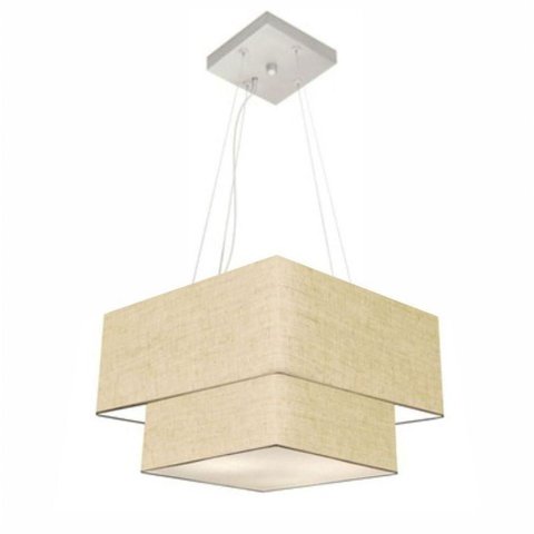 Lustre Pendente Duplo Quadrado Vivare Md-4157 Cúpula em Tecido 40x35cm - Bivolt Rustico-bege 127/