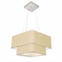 Ver imagem 1 de Lustre Pendente Duplo Quadrado Vivare Md-4157 Cúpula em Tecido 40x35cm - Bivolt Rustico-bege 127/