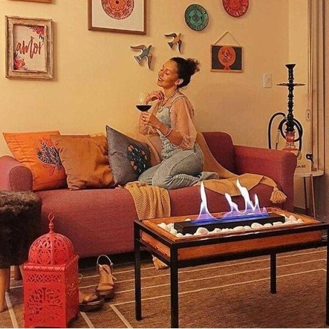 Lareira Ecológica em madeira com Pedras Brancas e Suporte - Vesúvio