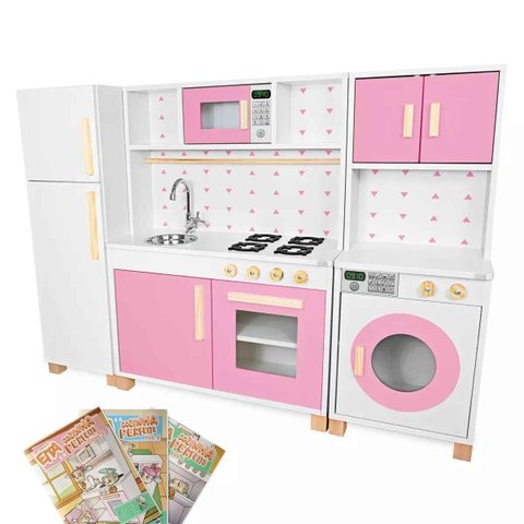 Kit Cozinha Infantil com Geladeira e Máquina de Lavar - Rosa