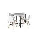 Ver imagem 2 de Mesa Industrial Base Ferro Preto em V Tampo 90x90 Branco 4 Cadeiras Eames Madeira Assento Branco
