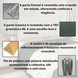 Cabeceira Solteiro Estofada 90cm Carla Veludo com Frames Cinza Claro - 5