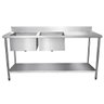 Mesa Pia Aço Inox Industrial com Paneleiro e Duas Cubas 50x40x25cm Esquerda 180x60x80cm - Brascool - 1