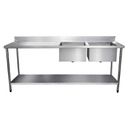 Ver imagem 1 de Mesa Pia Aço Inox Industrial com Paneleiro e Duas Cubas 50x40x25cm (Dir) - 190x60x80cm - Brascool
