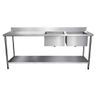 Mesa Pia Aço Inox Industrial com Paneleiro e Duas Cubas 50x40x25cm (Dir) - 190x60x80cm - Brascool - 1