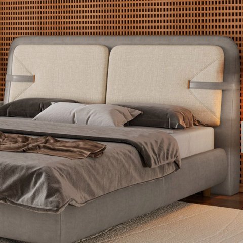 Cabeceira Casal Yun Facto Cinza / Linho Off White - Sallar Home