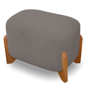 Puff Oval Pé de Madeira Decorativo para Sala Orgânico Confortável e Reforçado Bouclé Fluffy