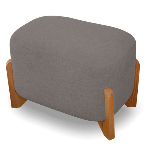 Puff Oval Pé de Madeira Decorativo para Sala Orgânico Confortável e Reforçado Bouclé Fluffy