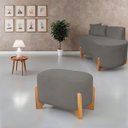 Ver imagem 2 de Puff Oval Pé de Madeira Decorativo para Sala Orgânico Confortável e Reforçado Bouclé Fluffy