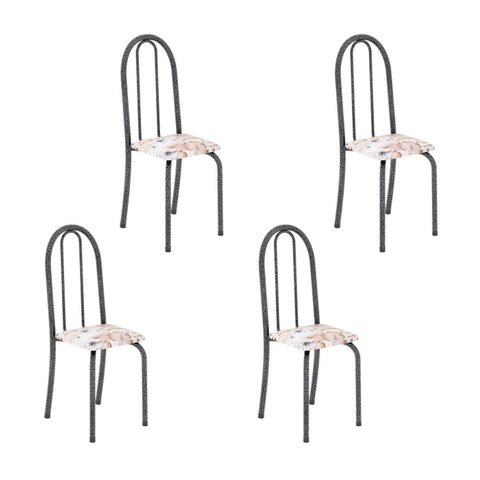 Kit 4 Cadeiras Tubular 96x36x41 cm Iris B Prata Botanic Bege/Mart