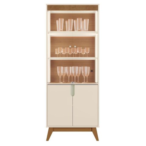Cristaleira Paraty 4 Portas Vidro LED 70cm MDP e MDF Off White Amendoa