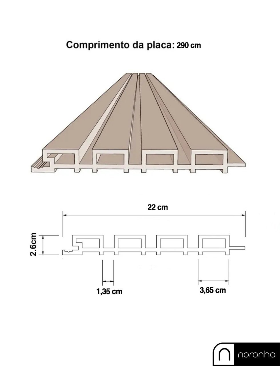 Painel Ripado em Barra 290x22cm (0,64m²) WPC Woopo - 7