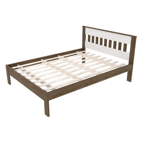 Cama de Casal Madeira CM8007 Nogal/Branco - Tecno Mobili