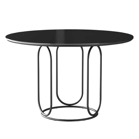Mesa de Jantar Redonda Base Omega Redonda Base Preto 1.30 Cm Vidro Preto
