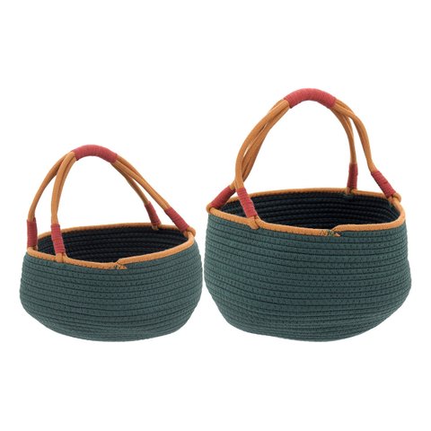 Jogo 2 Peças Decorativa Organizadora Cesta Tecido Verde