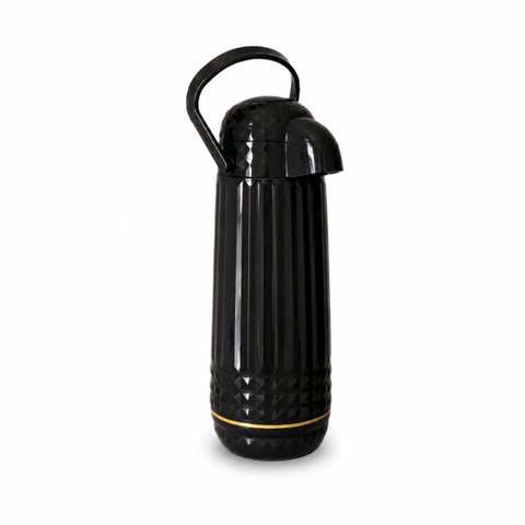Garrafa Térmica Valentina 1,8L Preta com Pressão e Detalhes Dourados