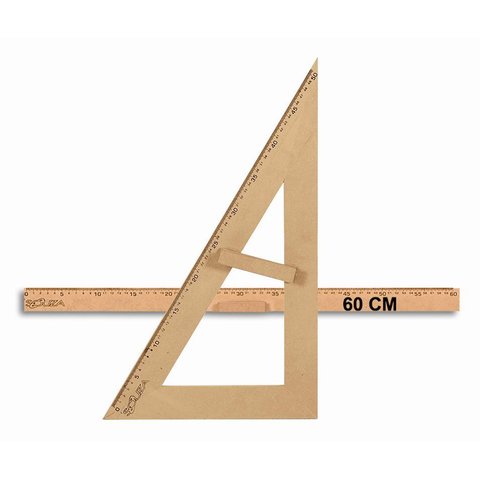 Kit Geométrico do Professor MDF com Régua 60 cm e 1 Esquadro em MDF 30º/60º Graus Souza