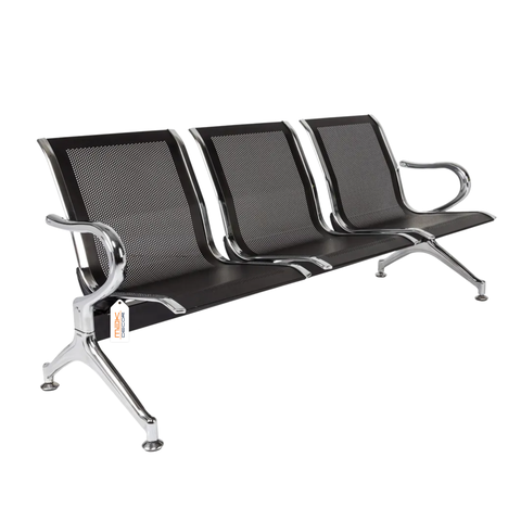 Cadeira Longarina 3 Lugares Preta sem Estofado