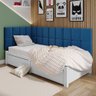 Cabeceira Cama Box Solteiro Infantil L Suspensa Proteção Lateral Estofada Quarto - Azul Suede - RPM - 2