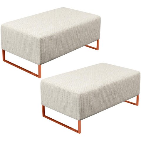 Kit 02 Puffs Decorativo Sala De Estar Cléo 90cm W01 Base Ferro Cobre Linho Champagne - Lyam Decor