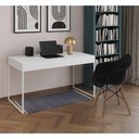 Ver imagem 1 de Escrivaninha Estilo Industrial Malta Branca 137x53cm Ferro Branco com 1 Poltrona Preta e Marrom