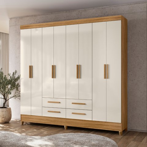 Guarda Roupa Casal Flórida 8 Portas Freijó Off White Moval