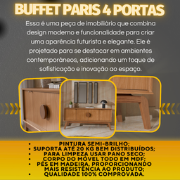 Aparador Buffet Balcão Organizador 4 Portas Mdf Pé Madeira:nature - 2
