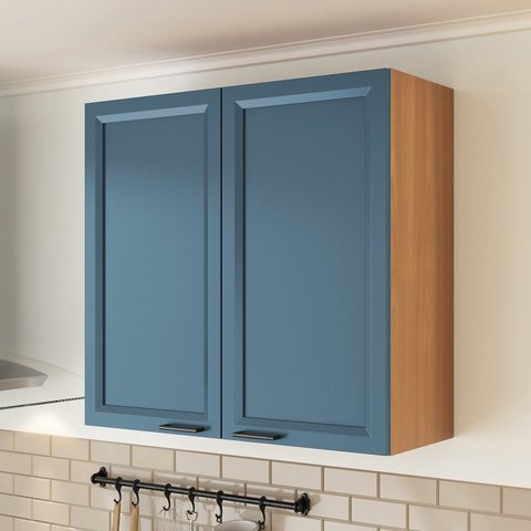 Armário Aéreo Duplo 80cm Soho CabeCasa MadeiraOriginals Freijó/Azul