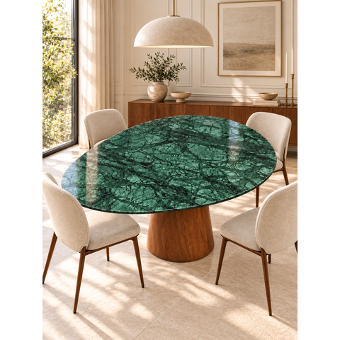 Mesa de Jantar Orgânica Prune Marmore Verde Guatemala 100x88cm Cone Freijó