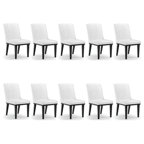 Cadeira Sala de Jantar Base Madeira Preto Kit 10 Sofia Sintético Pu Branco D03 - D'Rossi